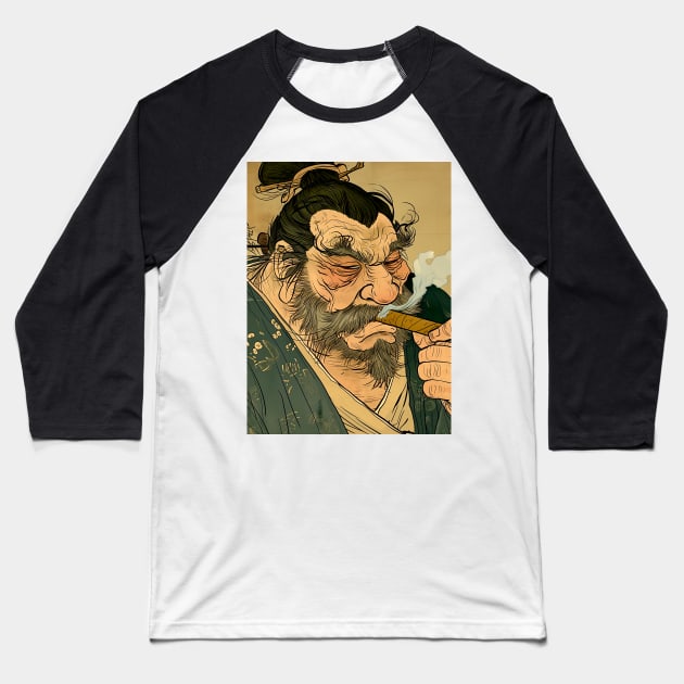 Puff Sumo Smoking a Cigar: "Nothing Bothers Me When I'm Smoking a Cigar" Baseball T-Shirt by Puff Sumo